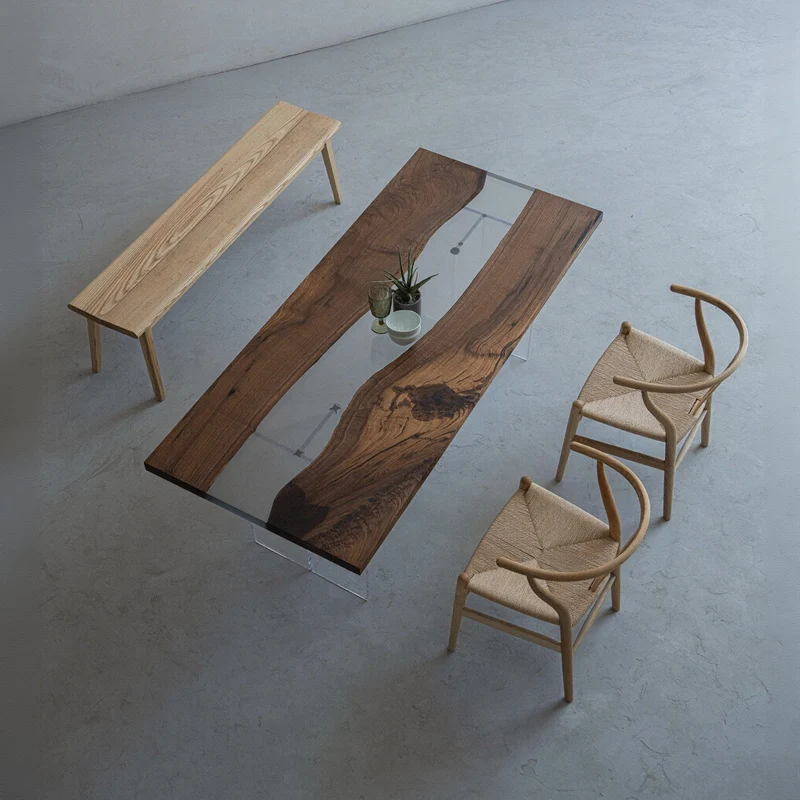 Fable Solid Black Walnut Two-Piece Wood Clear River Resin Table