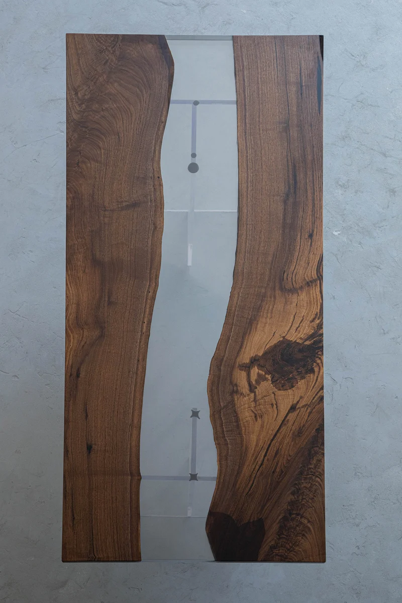 Fable Solid Black Walnut Two-Piece Wood Clear River Resin Table