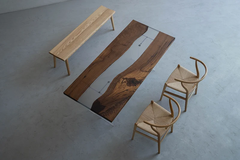 Fable Solid Black Walnut Two-Piece Wood Clear River Resin Table