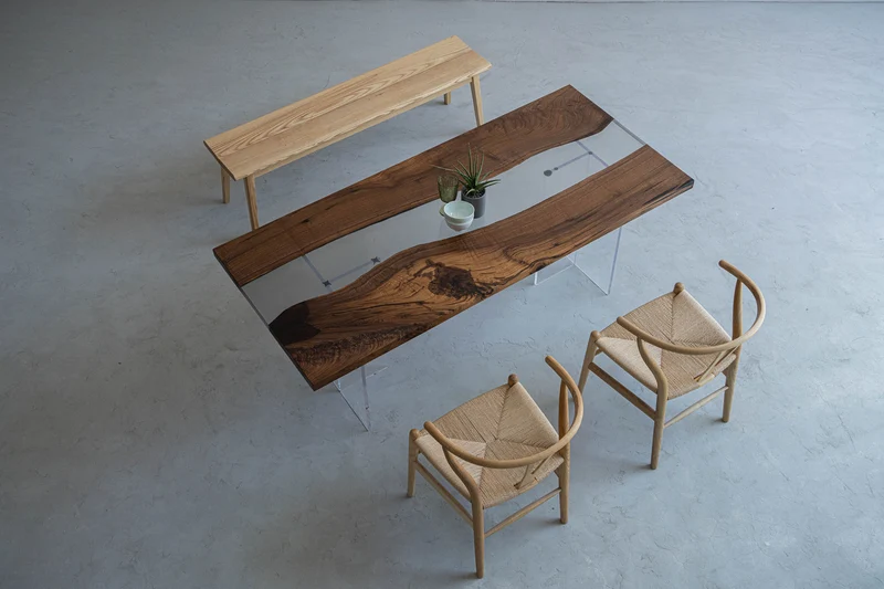Fable Solid Black Walnut Two-Piece Wood Clear River Resin Table
