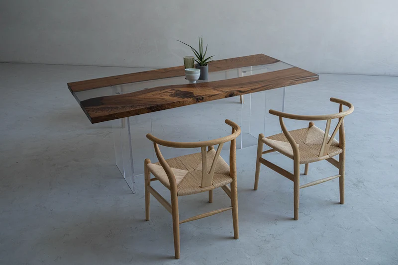 Fable Solid Black Walnut Two-Piece Wood Clear River Resin Table