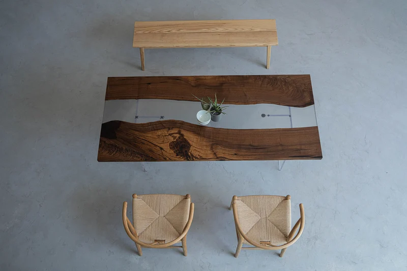 Fable Solid Black Walnut Two-Piece Wood Clear River Resin Table