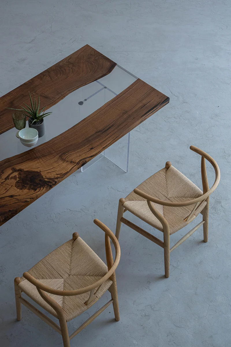 Fable Solid Black Walnut Two-Piece Wood Clear River Resin Table