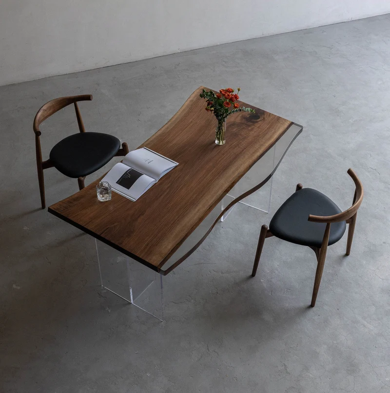 Solid Walnut Wood Coffee Table with Black Epoxy River