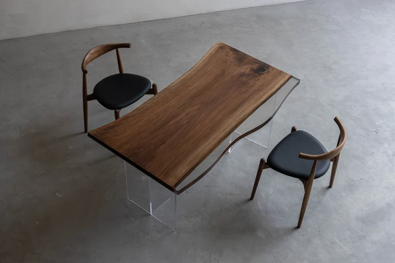 Solid Walnut Wood Coffee Table with Black Epoxy River
