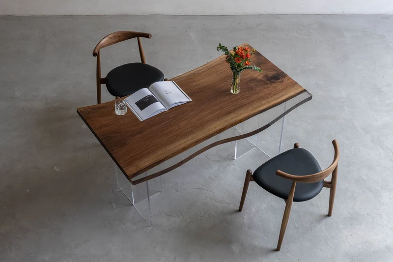 Solid Walnut Wood Coffee Table with Black Epoxy River
