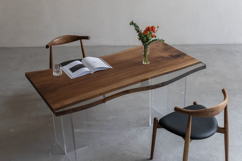 Solid Walnut Wood Coffee Table with Black Epoxy River