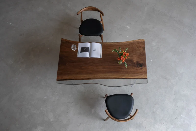 Solid Walnut Wood Coffee Table with Black Epoxy River
