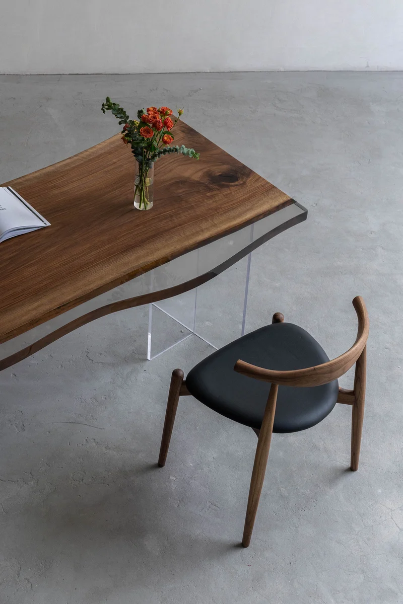 Solid Walnut Wood Coffee Table with Black Epoxy River