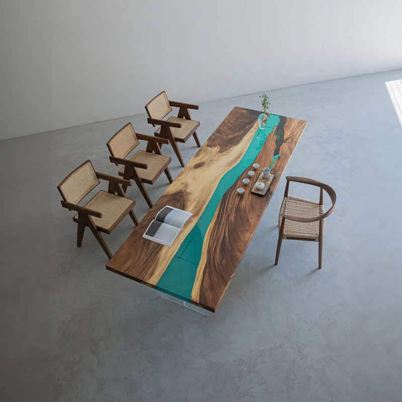South America Walnut Wood Epoxy Resin Table with Japanese Resin