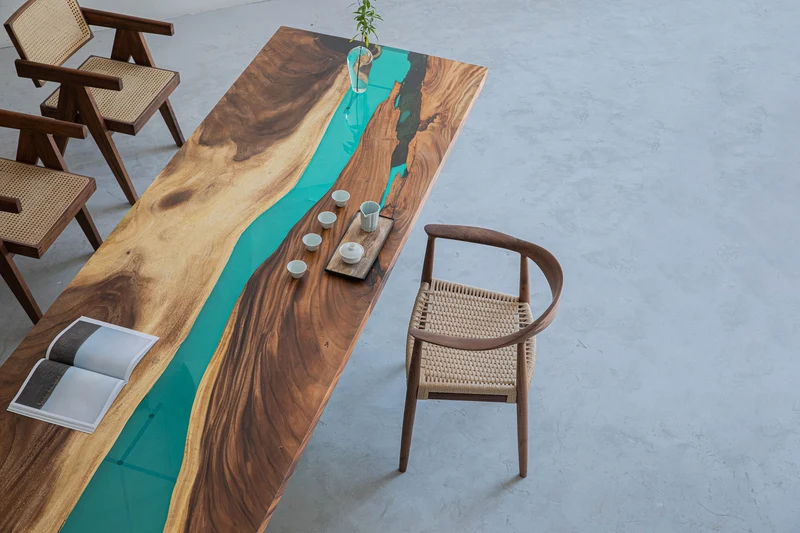South America Walnut Wood Epoxy Resin Table with Japanese Resin