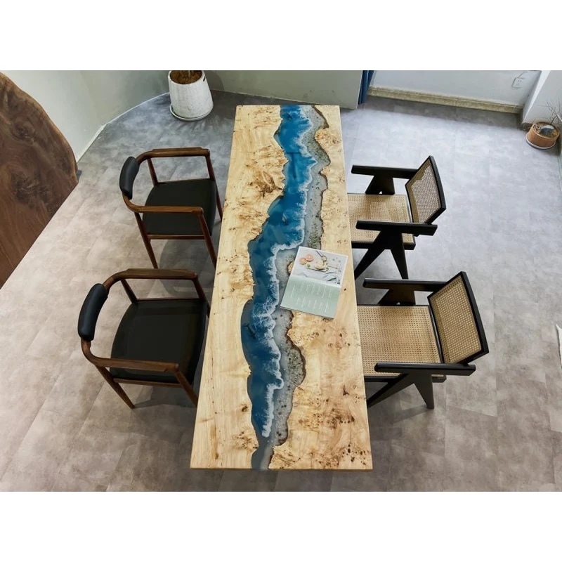 Unique River Epoxy Resin Table Solid Poplar Wood