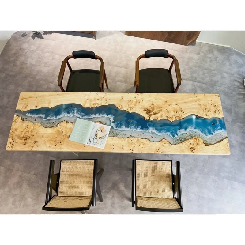 Unique River Epoxy Resin Table Solid Poplar Wood
