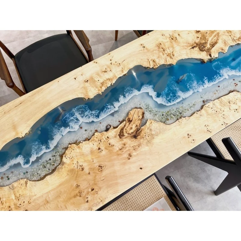 Unique River Epoxy Resin Table Solid Poplar Wood