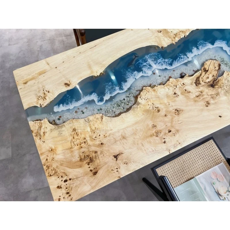 Unique River Epoxy Resin Table Solid Poplar Wood