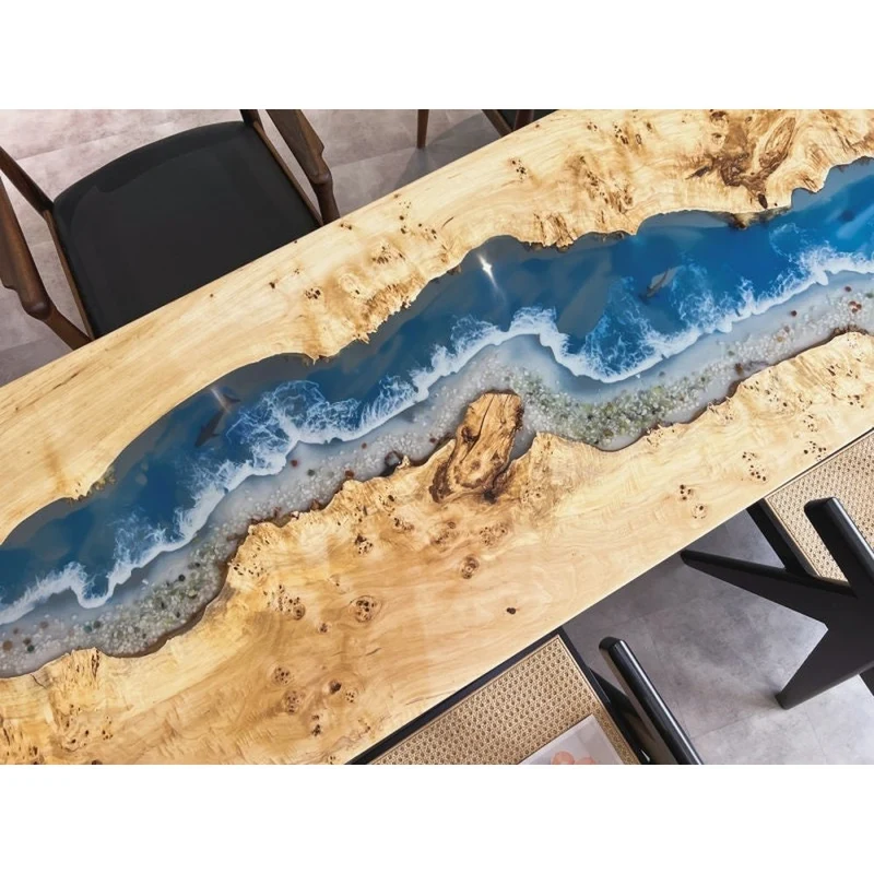 Unique River Epoxy Resin Table Solid Poplar Wood