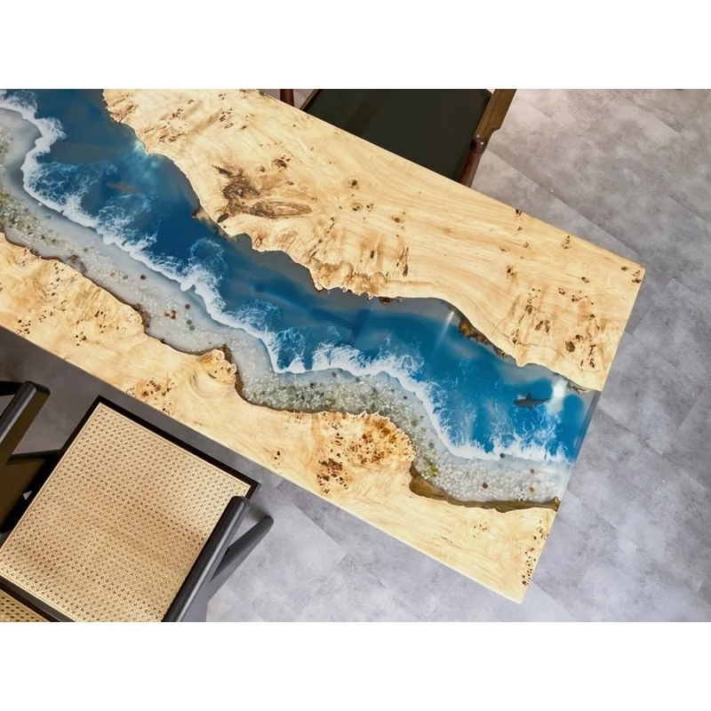Unique River Epoxy Resin Table Solid Poplar Wood