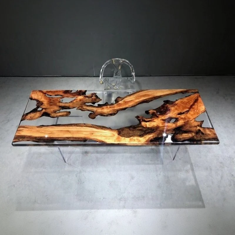 Eclipse Irregular Shape Camphor Wood Epoxy Resin Table