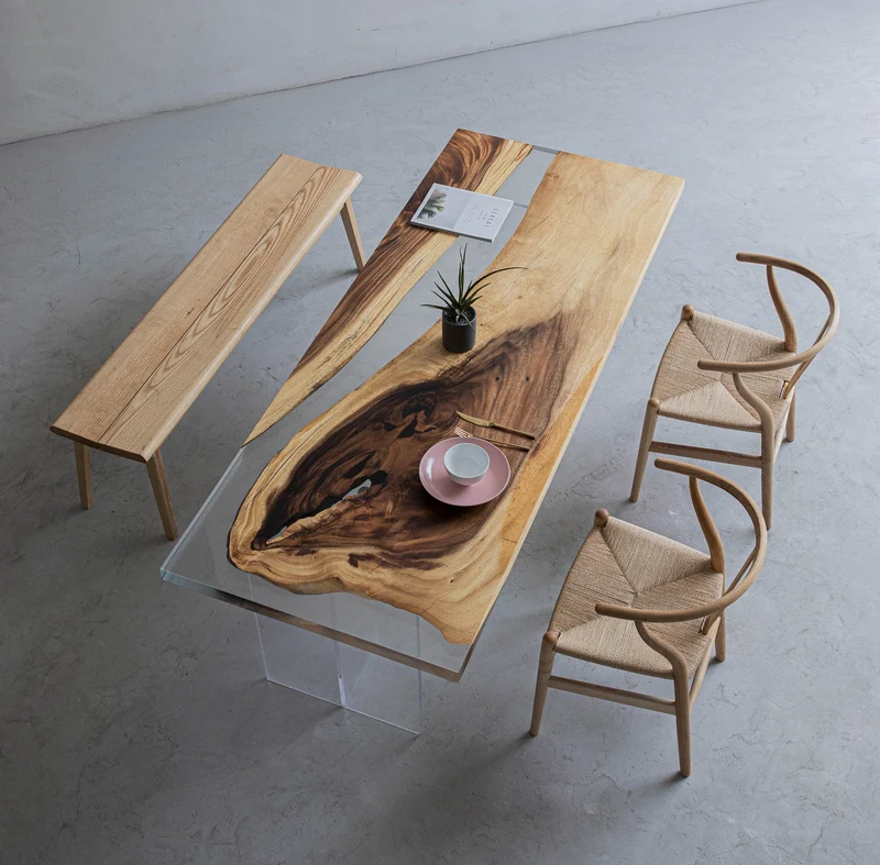 Light Color Epoxy Resin Solid Wood Table