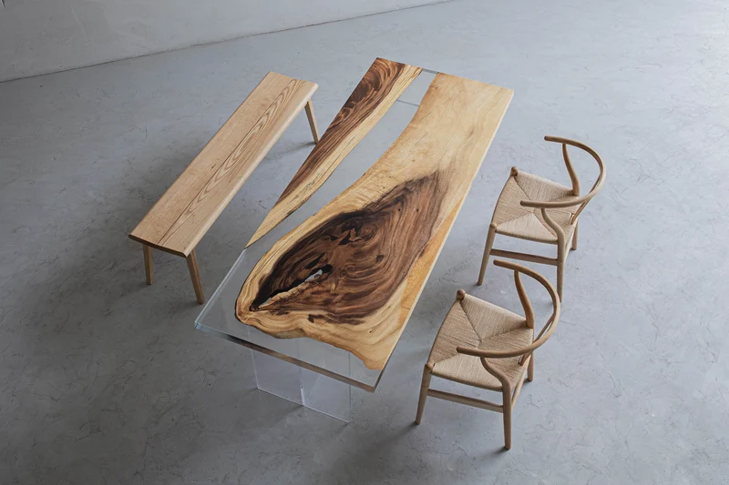 Light Color Epoxy Resin Solid Wood Table