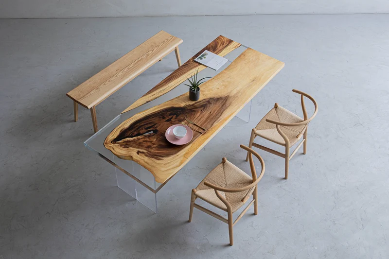 Light Color Epoxy Resin Solid Wood Table
