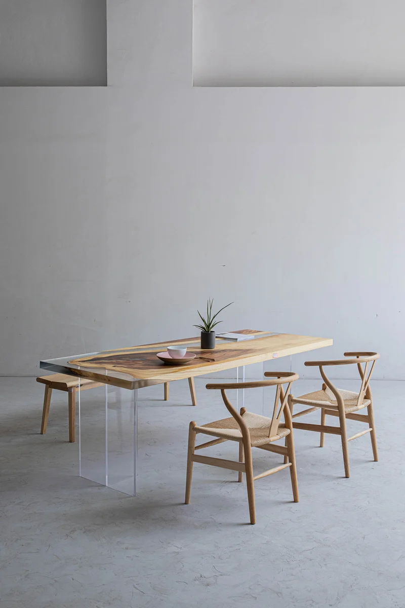 Light Color Epoxy Resin Solid Wood Table