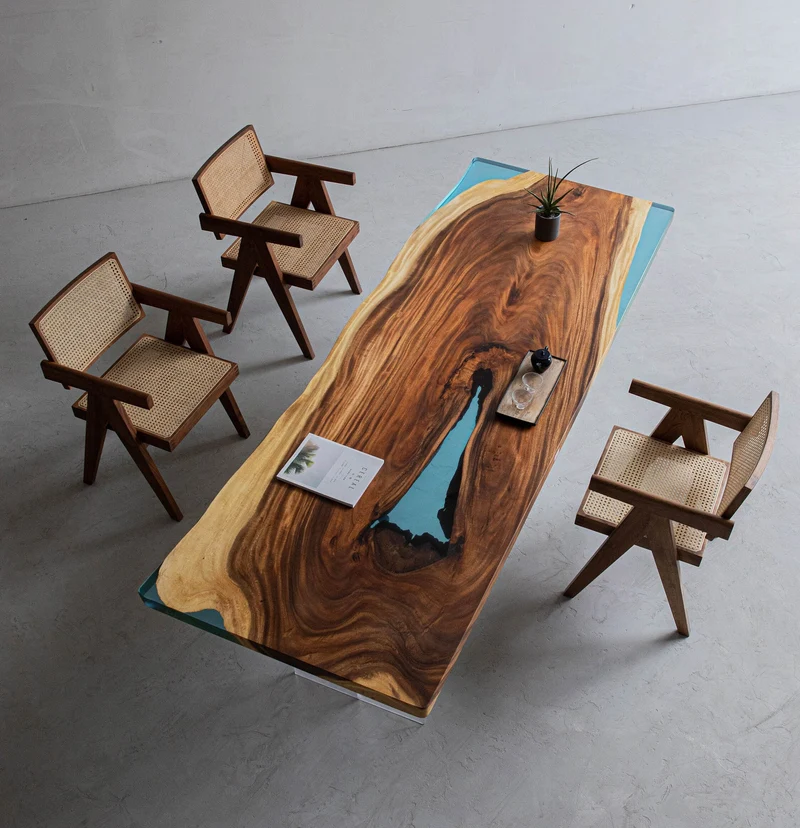 Light Blue Epoxy Resin Center Dining Table Top