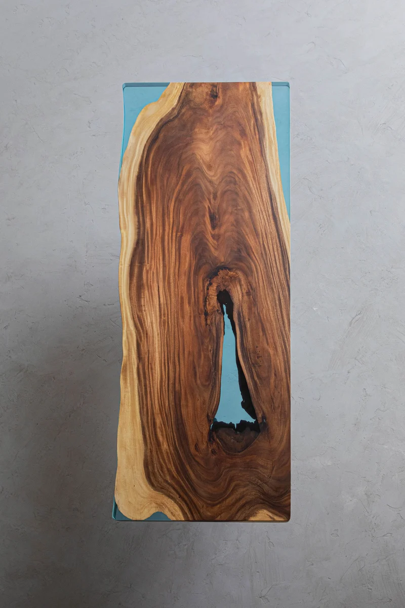 Light Blue Epoxy Resin Center Dining Table Top