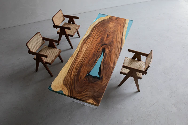 Light Blue Epoxy Resin Center Dining Table Top