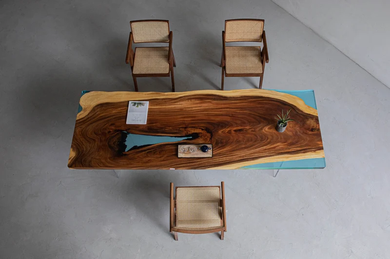 Light Blue Epoxy Resin Center Dining Table Top