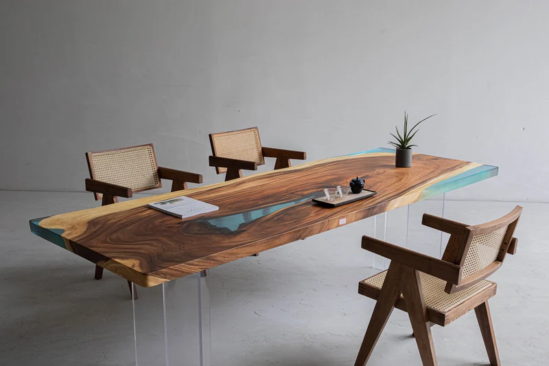Light Blue Epoxy Resin Center Dining Table Top