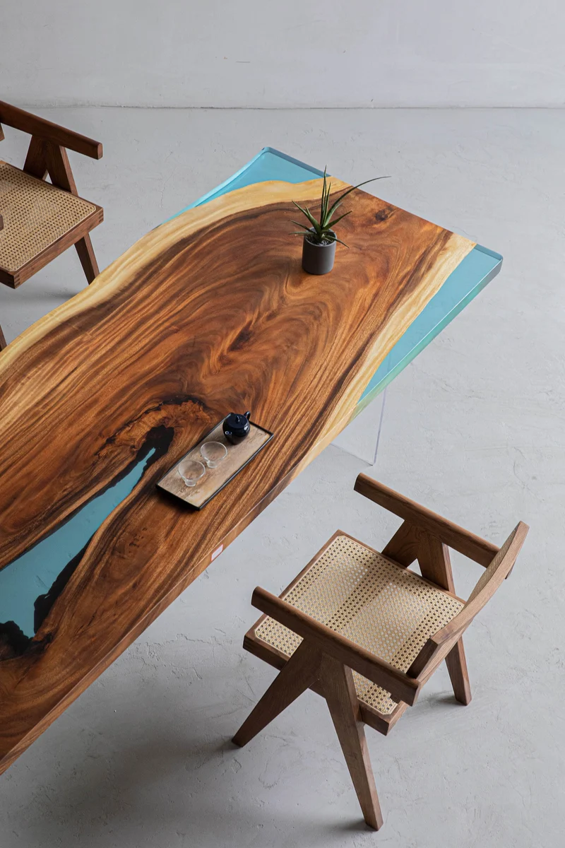 Light Blue Epoxy Resin Center Dining Table Top