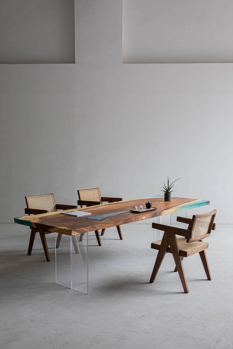 Light Blue Epoxy Resin Center Dining Table Top