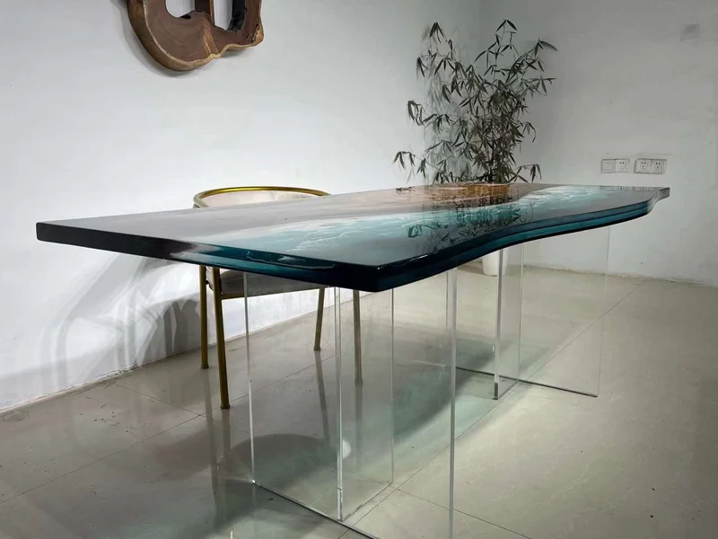 Blue Wave Shape Epoxy Resin Table