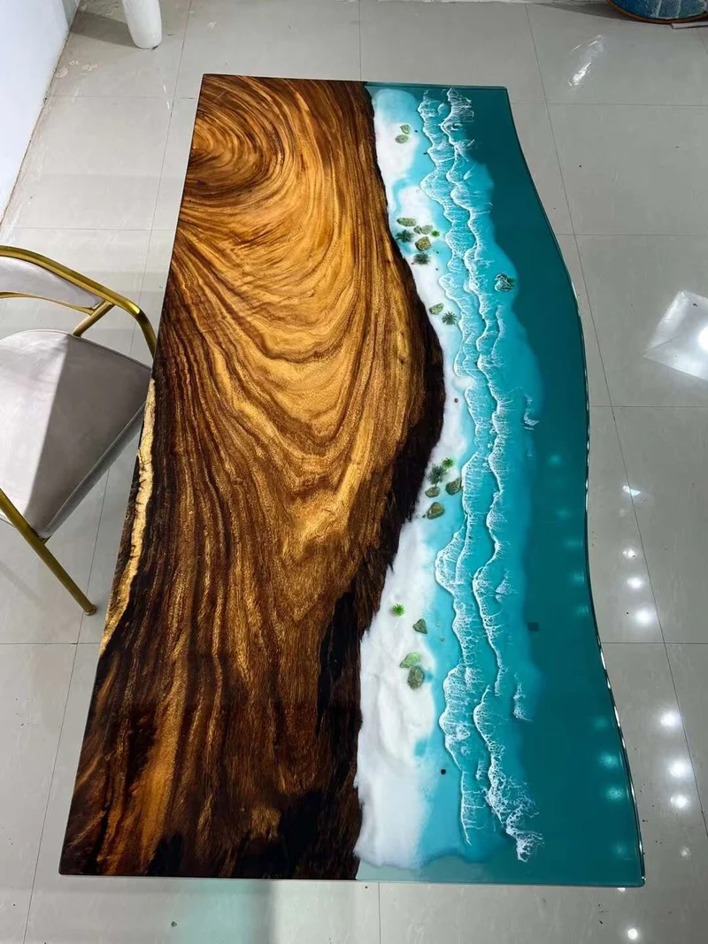 Blue Wave Shape Epoxy Resin Table