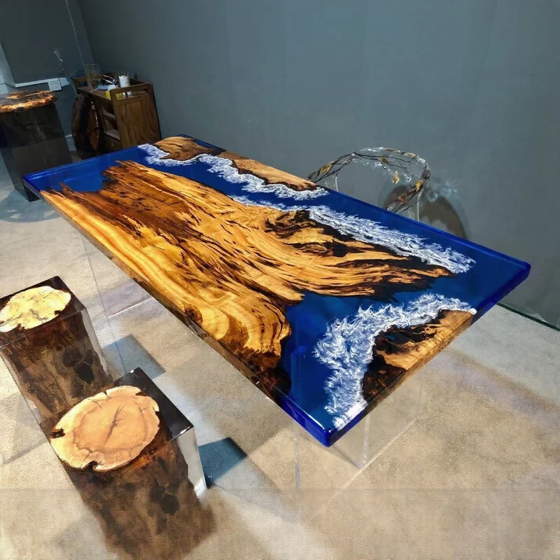 Epoxy Resin Table Top Fully in Golden Camphor Wood