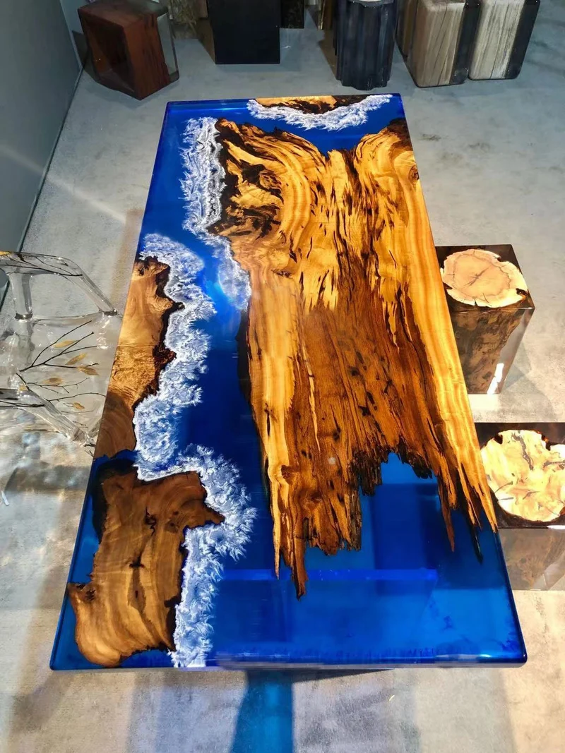 Epoxy Resin Table Top Fully in Golden Camphor Wood