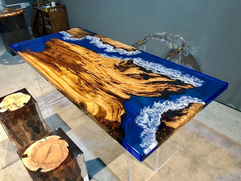 Epoxy Resin Table Top Fully in Golden Camphor Wood
