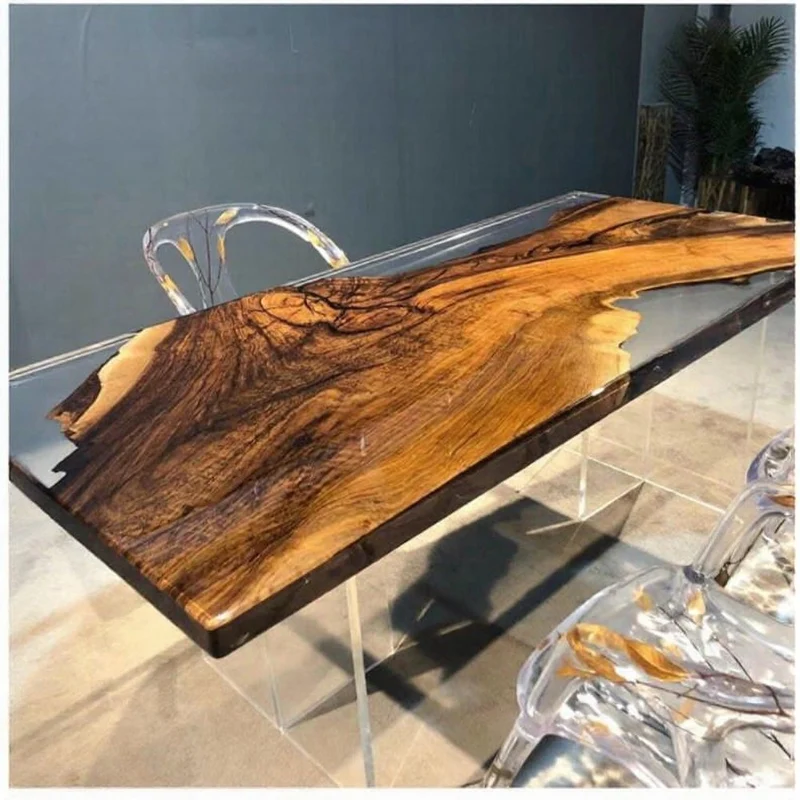Unique River Epoxy Resin Table Solid Camphor Wood