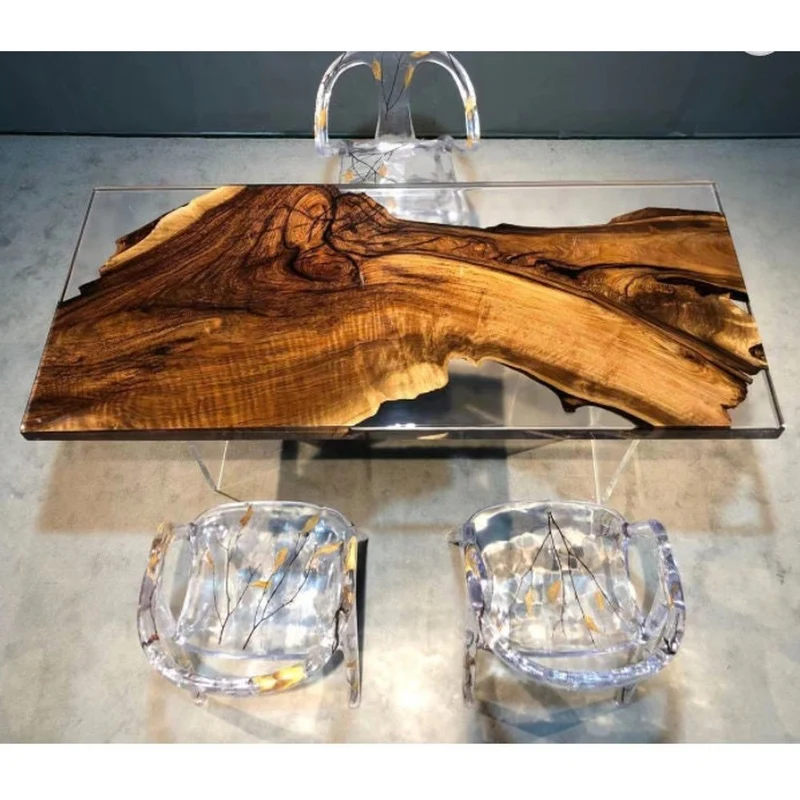 Unique River Epoxy Resin Table Solid Camphor Wood