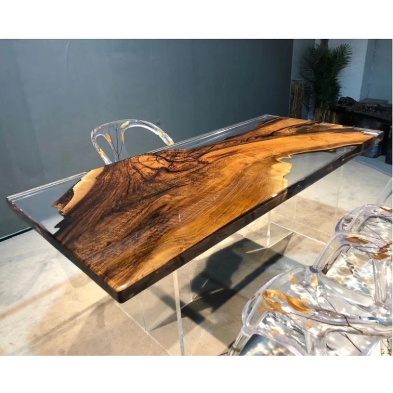 Unique River Epoxy Resin Table Solid Camphor Wood