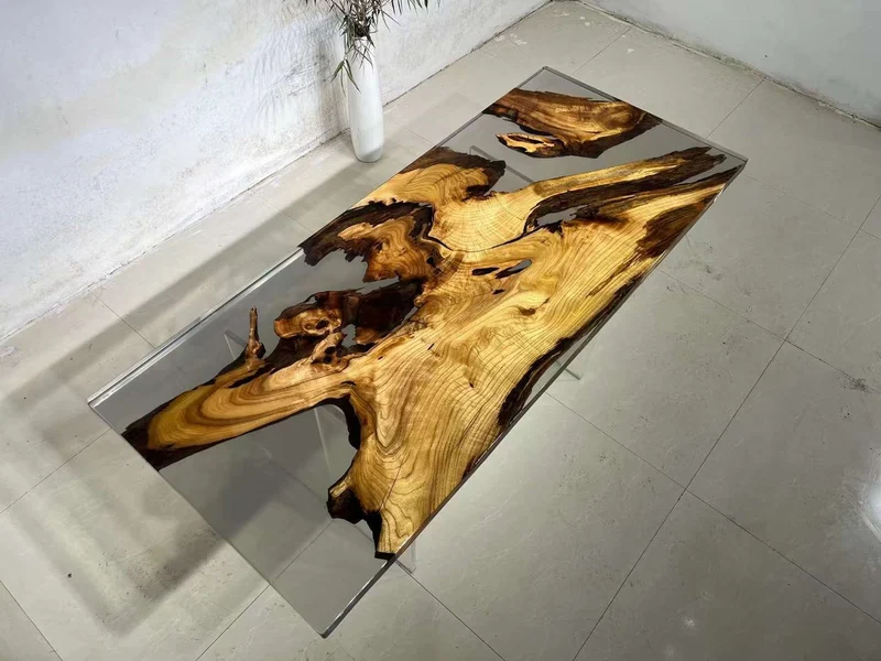 Unique River Epoxy Resin Table Solid Camphor Wood