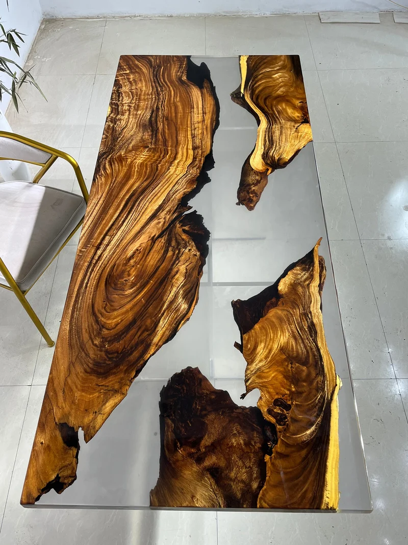Transparent Solid Wood Epoxy Resin Dining Table