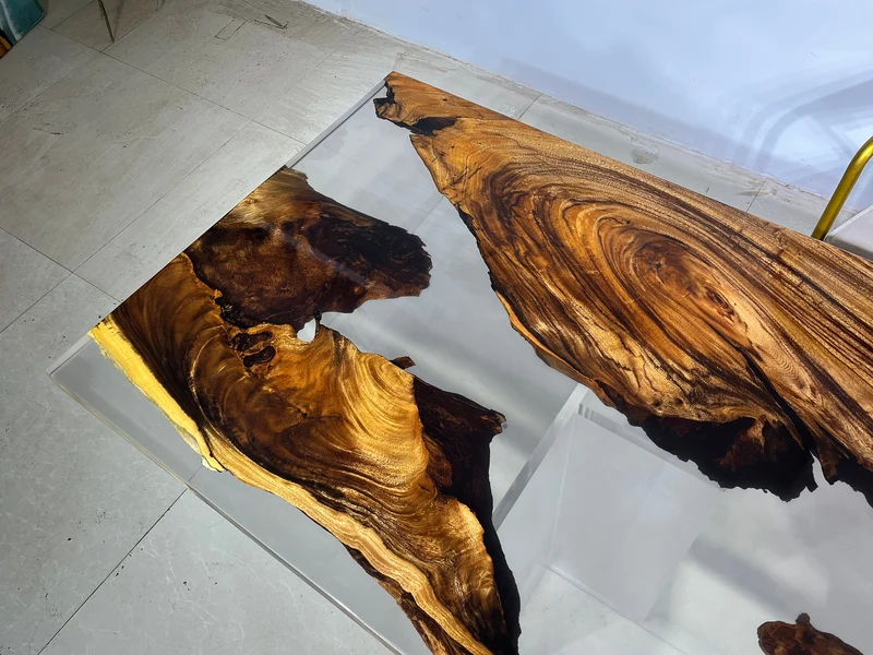 Transparent Solid Wood Epoxy Resin Dining Table