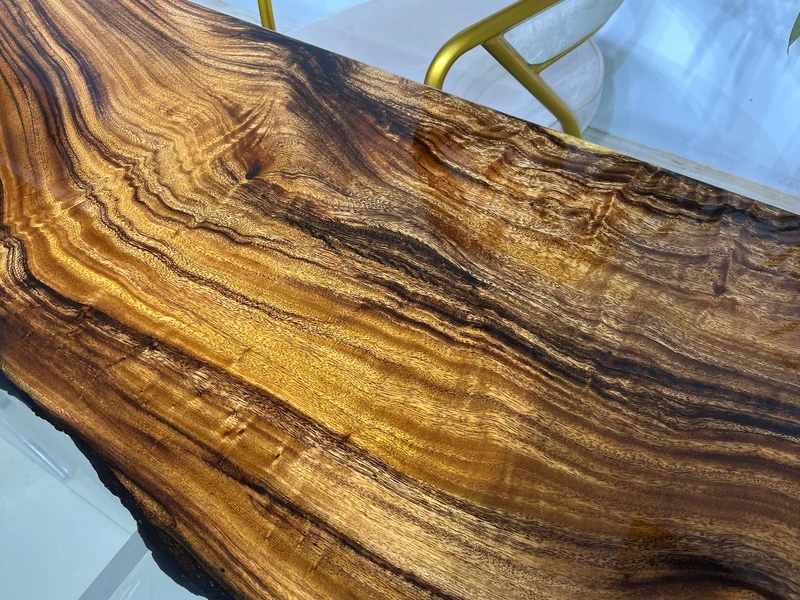 Transparent Solid Wood Epoxy Resin Dining Table