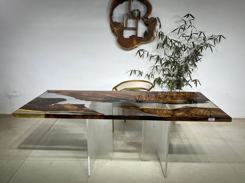 Transparent Solid Wood Epoxy Resin Dining Table