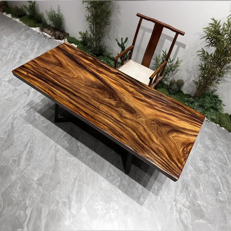 Solid American Walnut Brown Color Wood Slab Table