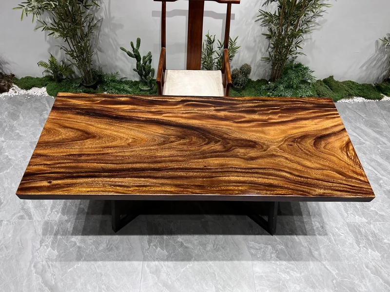 Solid American Walnut Brown Color Wood Slab Table