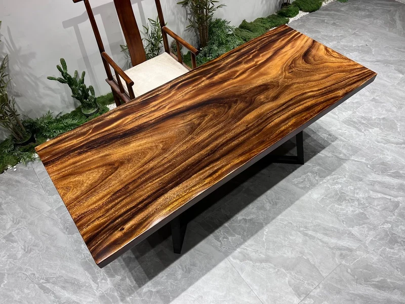 Solid American Walnut Brown Color Wood Slab Table