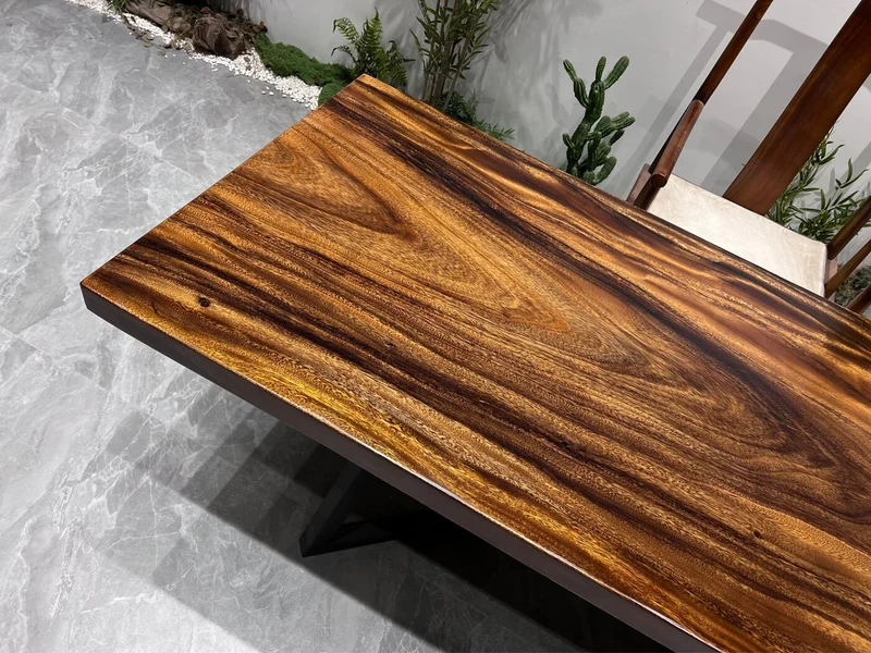 Solid American Walnut Brown Color Wood Slab Table